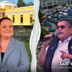 Ministra Anabella Giracca y líder sindical del STEG, Joviel Acevedo. Arte La Hora: Alejándro Ramírez