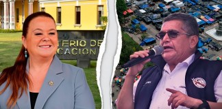 Ministra Anabella Giracca y líder sindical del STEG, Joviel Acevedo. Arte La Hora: Alejándro Ramírez