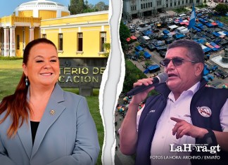 Ministra Anabella Giracca y líder sindical del STEG, Joviel Acevedo. Arte La Hora: Alejándro Ramírez