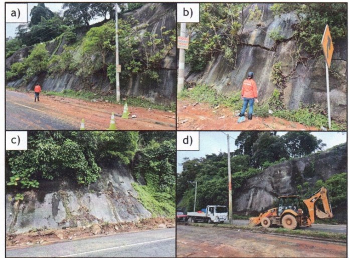 Agrietamiento a lo largo de la protección del talud. Foto La Hora: Conred.