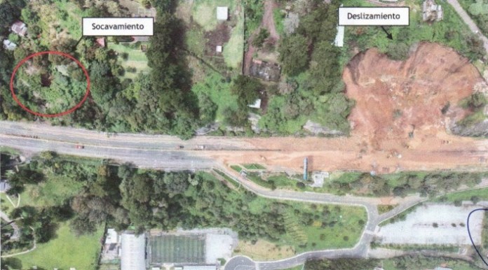 Vista panorámica del tramo carretero afectado. Foto La Hora: Conred.