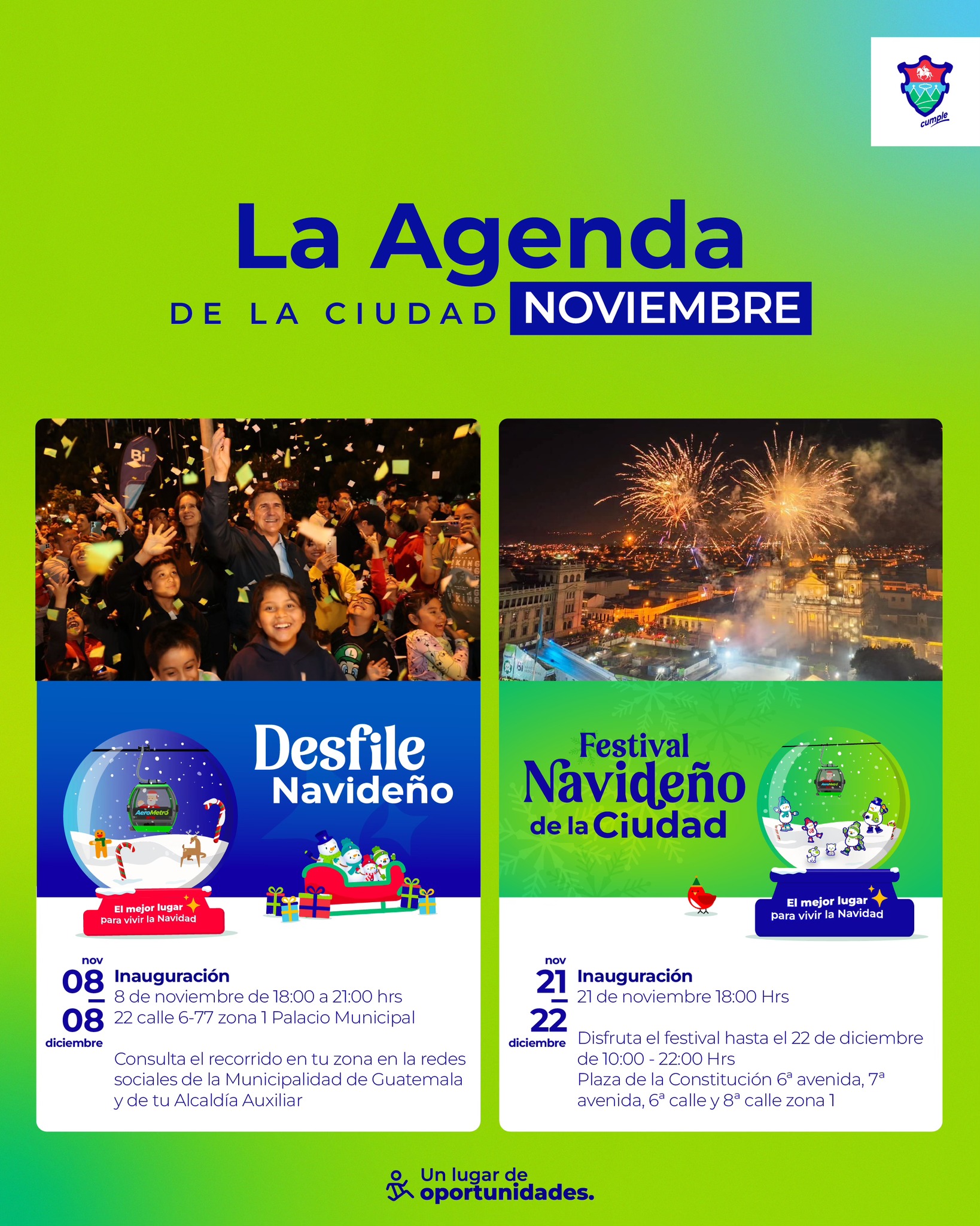 Agenda cultural de la ciudad del mes de noviembre.Foto: Municipalidad de Guatemala