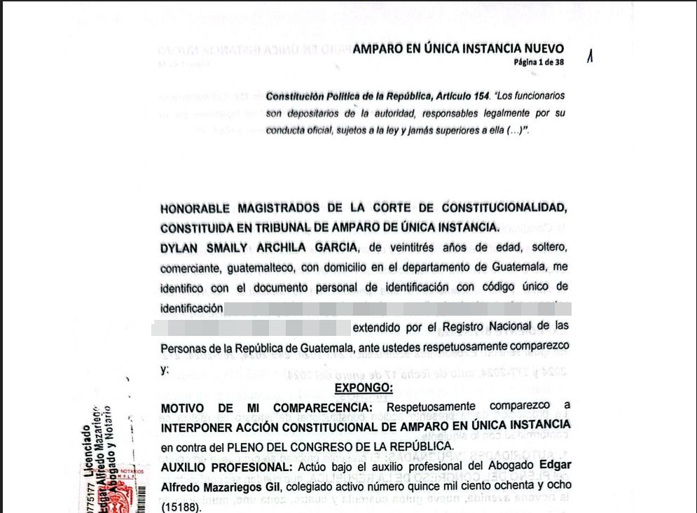 Amparo presentado ante la CC contra Ley Antipandillas. Foto La Hora: Captura de Pantalla