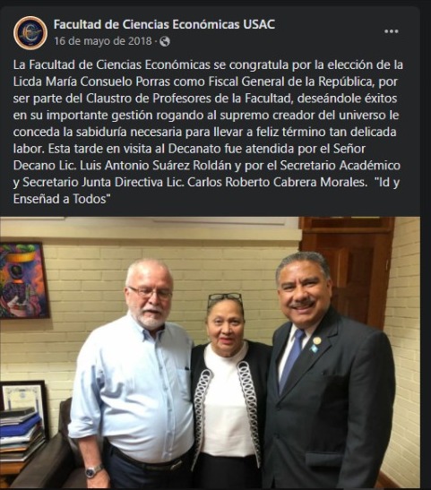Luis Suárez felicitó a Consuelo Porras en la elección de 2018. Foto La Hora: RRSS