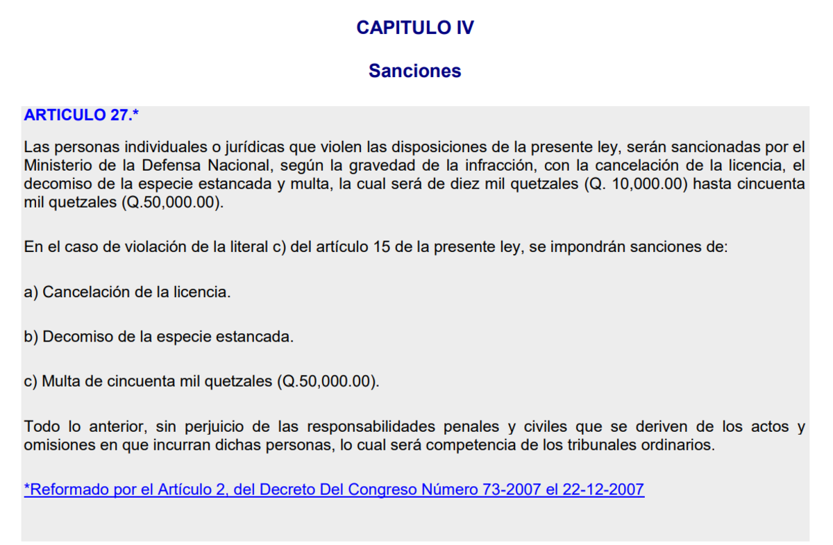 Artículo 27 de la Ley de Especies EstancadasFoto: Captura de pantalla Decreto del Congreso 123-85