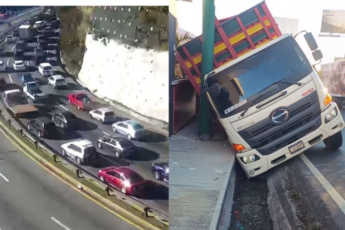 En los kilómetros 19 y 20.5 de la ruta Interamericana se reportan dos vehículos encunetados en dirección al occidente. Foto La Hora: PMT de Mixco.