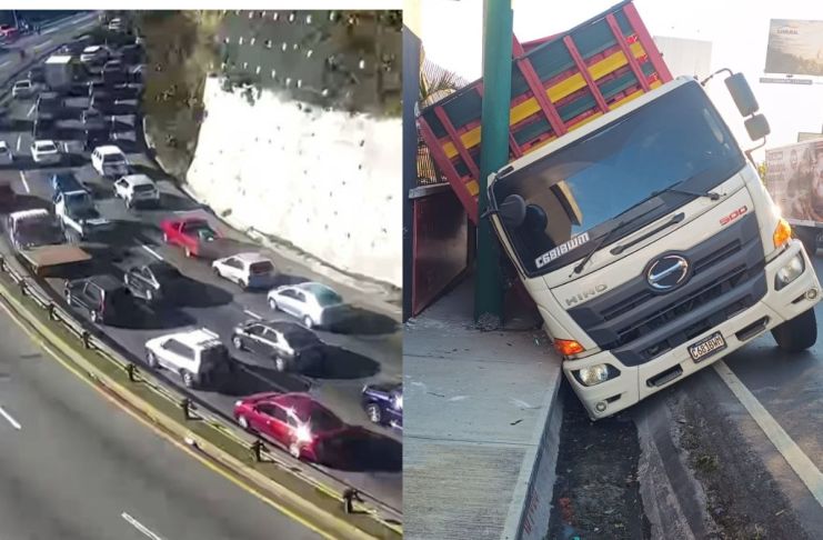 En los kilómetros 19 y 20.5 de la ruta Interamericana se reportan dos vehículos encunetados en dirección al occidente. Foto La Hora: PMT de Mixco.