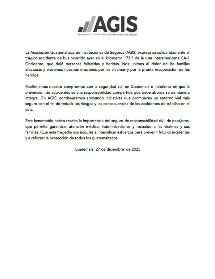 Comunicado tras accidente en Nahualá. Foto La Hora: AGIS.