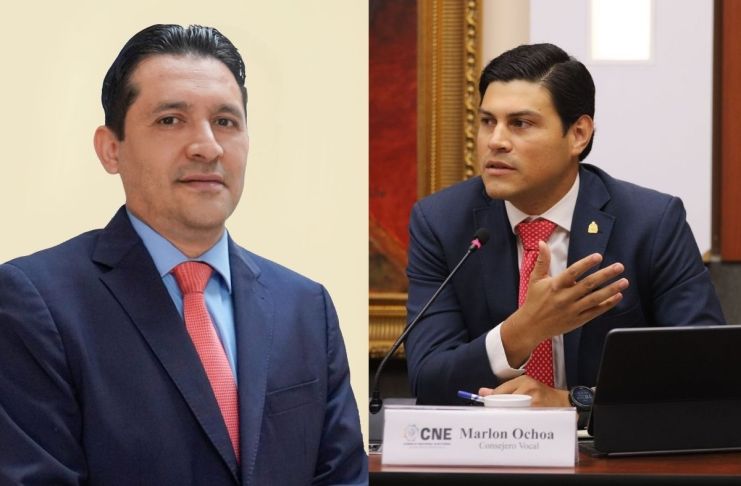 El magistrado del TJE, Mario Morazán, y el consejero del CNE, Marlon Ochoa. Foto La Hora: RR.SS.