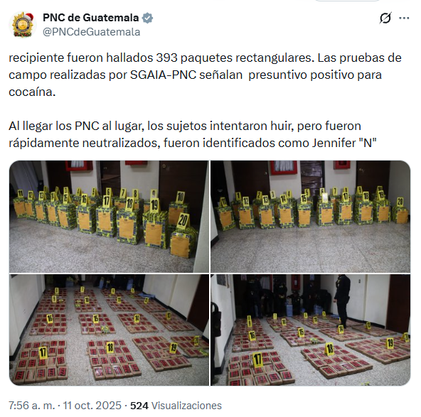 Así informó la PNC el decomiso de cocaína en la zona 3 de Escuintla
