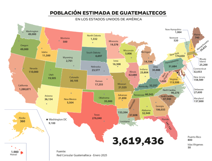Número de migrantes estimados por cada estado en EE. UU.