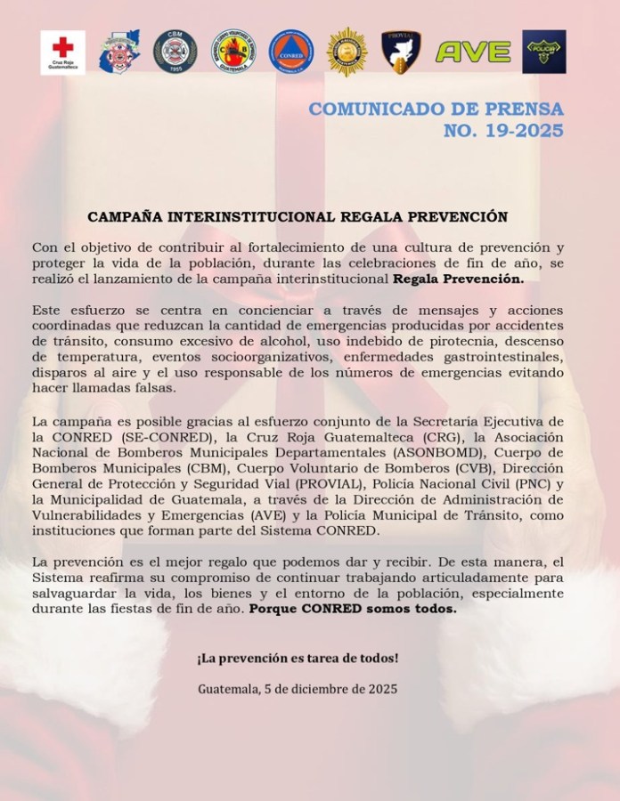 Comunicado de la campaña: Foto La Hora: Conred.