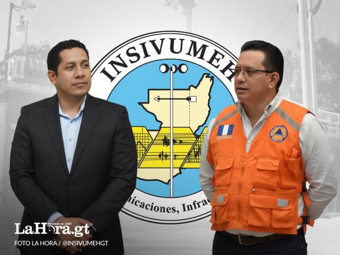 De izquierda a derecha, director del Insivumeh, Wilson García, y el exdirector, Edwin Rojas. Foto La Hora