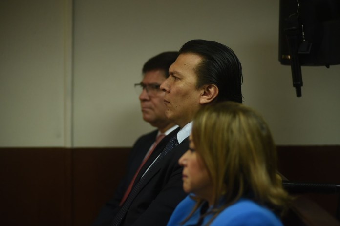 Los magistrados del TSE, Rafael Rojas, Gabriel Aguilera e Irma Palencia, en una audiencia en el edificio de Torre de Tribunales. Foto La Hora: Diego España.