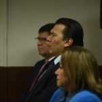 Los magistrados del TSE, Rafael Rojas, Gabriel Aguilera e Irma Palencia, en una audiencia en el edificio de Torre de Tribunales. Foto La Hora: Diego España.