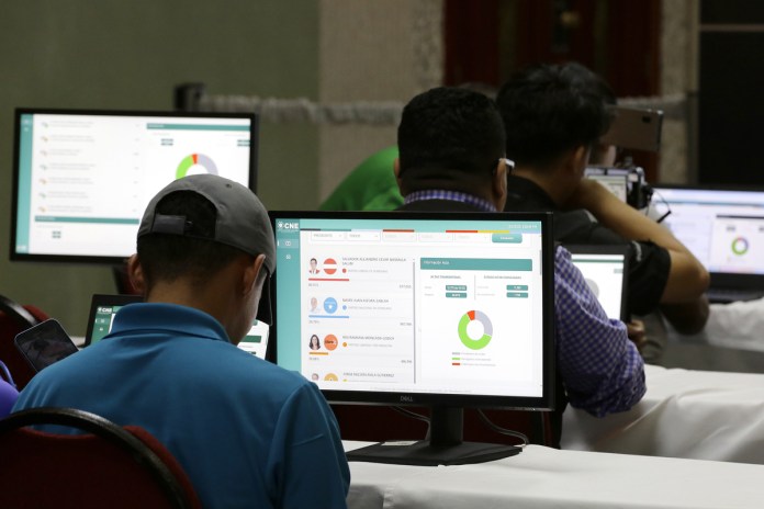 Un hombre observa los resultados parciales de las elecciones presidenciales en Honduras. EFE/ Carlos Lemos