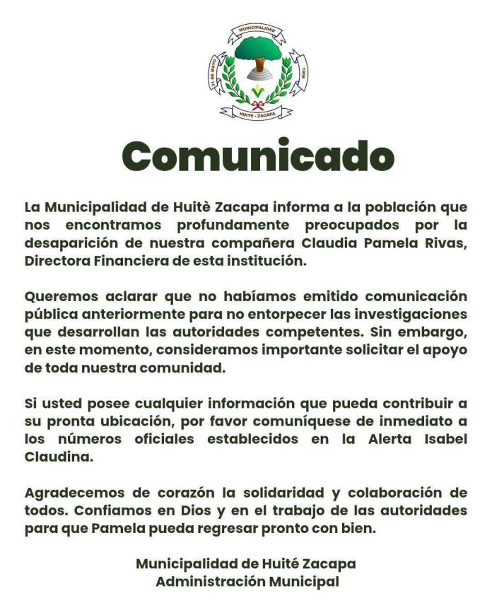 Comunicado de la Municipalidad de Huité. Foto La Hora: RR.SS.
