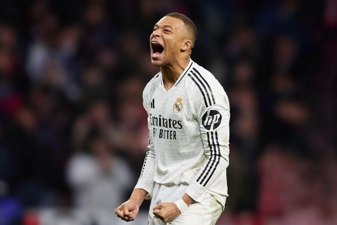 Kylian Mbappé festejando un gol con el Real Madrid. Foto La Hora: X/Mbappé