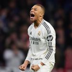 Kylian Mbappé festejando un gol con el Real Madrid. Foto La Hora: X/Mbappé