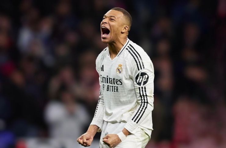 Kylian Mbappé festejando un gol con el Real Madrid. Foto La Hora: X/Mbappé