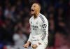 Kylian Mbappé festejando un gol con el Real Madrid. Foto La Hora: X/Mbappé