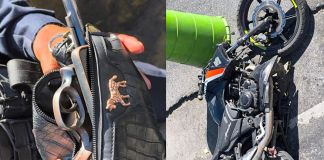 Arma de fuego y motocicleta incautada a un presunto "motoladrón" en la zona 7 capitalina. Foto La Hora: PNC