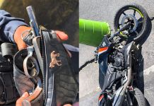 Presunto «motoladrón» es capturado en la colonia Landívar en la zona 7 capitalina Arma de fuego y motocicleta incautada a un presunto "motoladrón" en la zona 7 capitalina. Foto La Hora: PNC