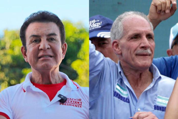 ¿Quiénes son los dos candidatos de derechas que lideran el recuento electoral en Honduras? Combo de fotografías de archivo de los candidatos presidenciales hondureños Salvador Nasralla (i) y Nasry Asfura (d), durante actos de campaña, en Tegucigalpa (Honduras). Foto: La Hora/ EFE/Gustavo Amador