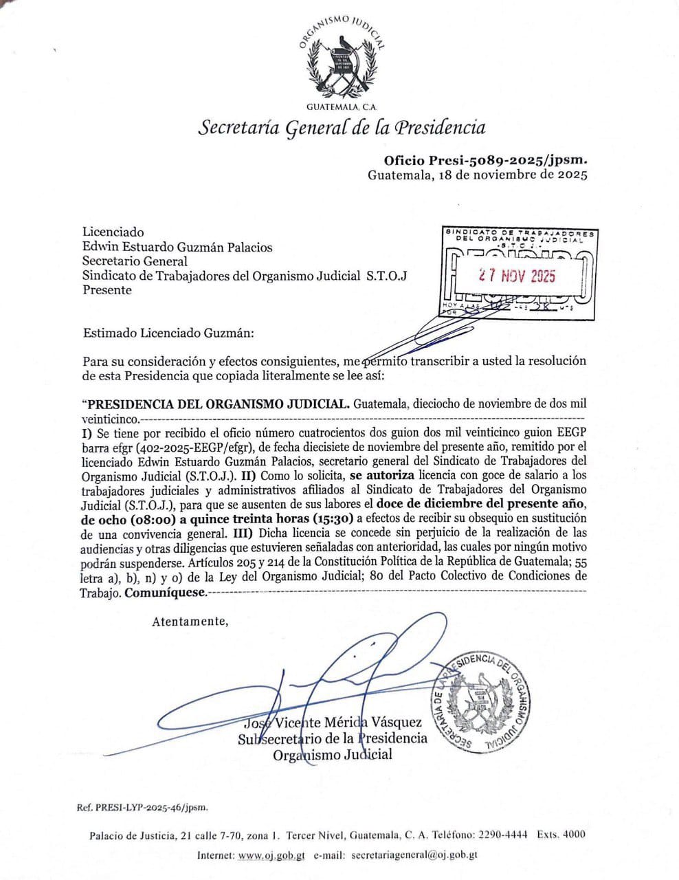 Descanso del Organismo Judicial, a solicitud del Sindicato de Trabajadores del Organismo Judicial (OJ). Foto La Hora