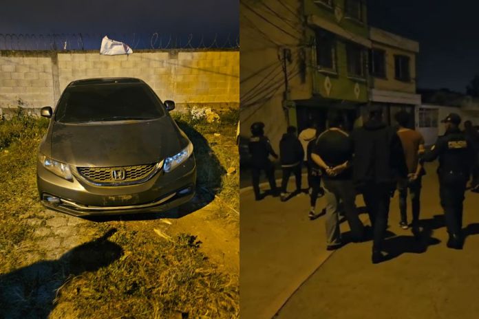 Vehículo recuperado y presunta banda de roba carros capturados en la zona 18. Foto La Hora: PNC