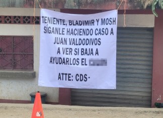 Manta colocadas en San Marcos, por el Cartel de Sinaloa (CDS). Foto La Hora: RR.SS.