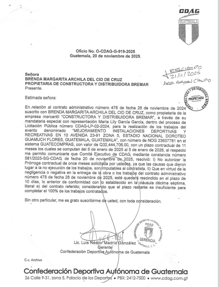 Oficio no. O-CDAG-G-919-2025. Foto La Hora: captura de pantalla