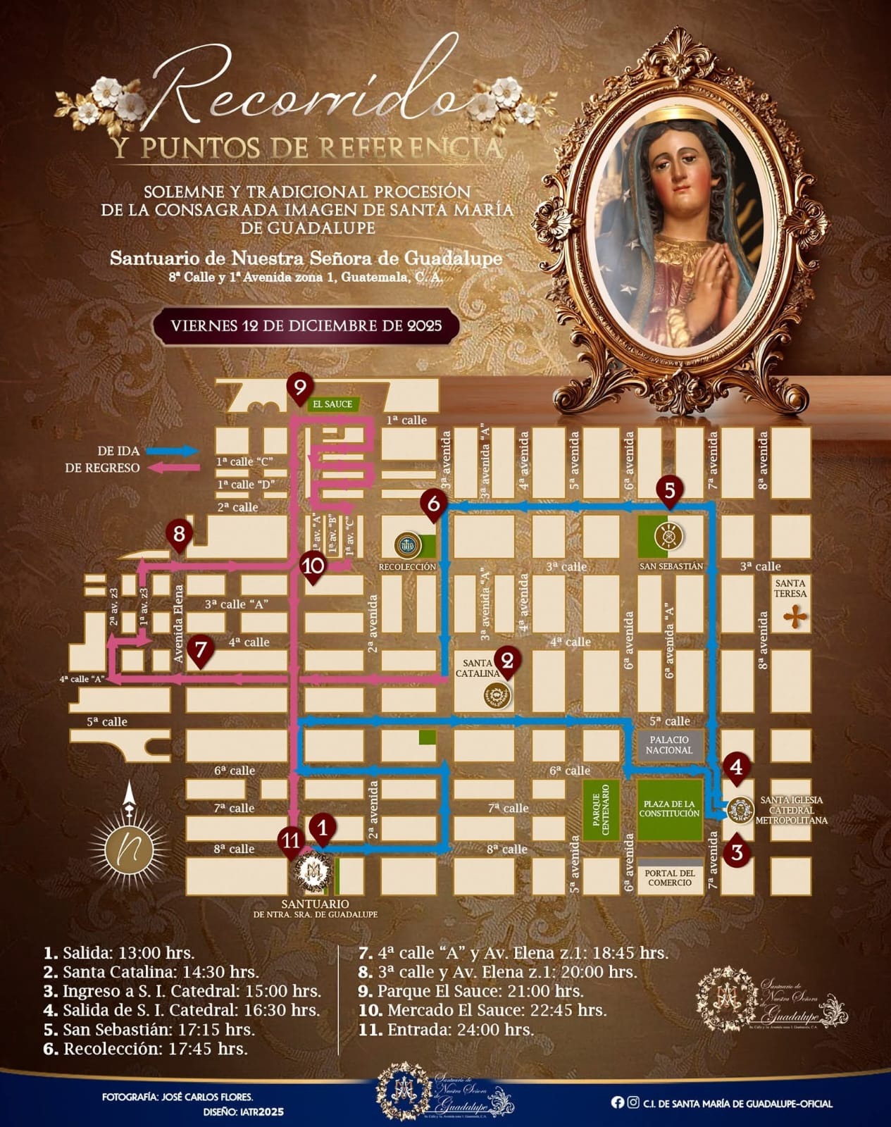 Recorrido de la Procesión del Santuario de Nuestra Señora de Guadalupe. Foto La Hora