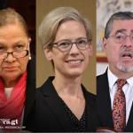 La fiscal general María Consuelo Porras, la relatora de la ONU Margaret Satterthwaite y el presidente de Guatemala, Bernardo Arévalo. Foto La Hora: MP y Gobierno de Guatemala.