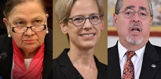 La fiscal general María Consuelo Porras, la relatora de la ONU Margaret Satterthwaite y el presidente de Guatemala, Bernardo Arévalo. Foto La Hora: MP y Gobierno de Guatemala.