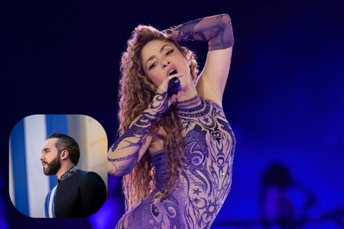 Archivo de Shakira en un concierto y Bukele durante discurso en El Salvador. Foto La Hora: X: Shakira/ Nayib Bukele