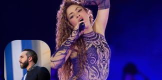Archivo de Shakira en un concierto y Bukele durante discurso en El Salvador. Foto La Hora: X: Shakira/ Nayib Bukele