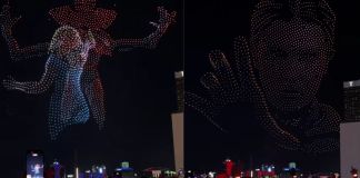 Show de drones realizado en Las Vegas por la última temporada de Stranger Things. Foto La Hora: Captura de pantalla