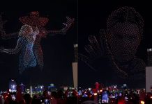 Así fue el show con 5 mil drones por la última temporada de Stranger Things en Las Vegas Show de drones realizado en Las Vegas por la última temporada de Stranger Things. Foto La Hora: Captura de pantalla