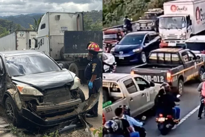 Transito complicado en Ruta al Atlantico Tránsito complicado en Ruta al Atlántico tras colisión multiple registrada al medio día. Foto La Hora: Asonbomd/ Captura de pantalla