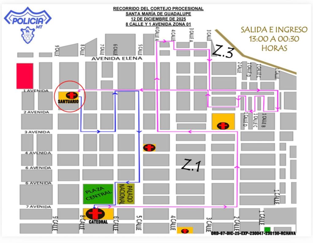 Recorrido procesional de la Virgen del Santuario de Guadalupe. Foto La Hora: PMT