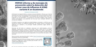 El Ministerio de Salud Pública y Asistencia Social (MSPAS) confirmó la detección del primer caso de influenza A H3N2 variante K en Guatemala.