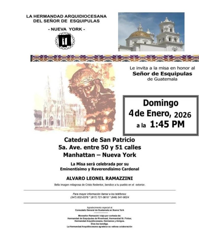 Invitación a misa presidida por monseñor Álvaro Cardenal Ramazzini. Foto La Hora: Hermandad Arquidiocesana del Señor de Esquipulas