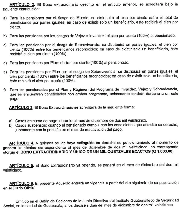 Lineamientos para el pago del bono único extraordinario del IGSS. Foto La Hora: Diario Oficial