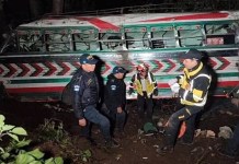 Un bus de transportes Sinaloa se precipitó al fondo de un barranco en la ruta Interamericana,Km 173, dejando al menos 15 muertos. Foto: Bomberos Voluntarios.