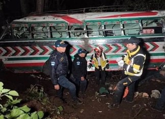 Un bus de transportes Sinaloa se precipitó al fondo de un barranco en la ruta Interamericana,Km 173, dejando al menos 15 muertos. Foto: Bomberos Voluntarios.