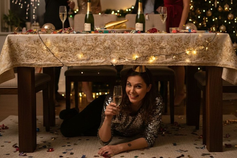 Iniciar el año debajo de una mesa, representa el abrir una oportunidad para encontrar pareja en 2026. Foto: Freepik.