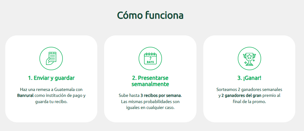 Envía tu remesa con BANRURAL, sube tu recibo y gana premios. Foto: BANRURAL.