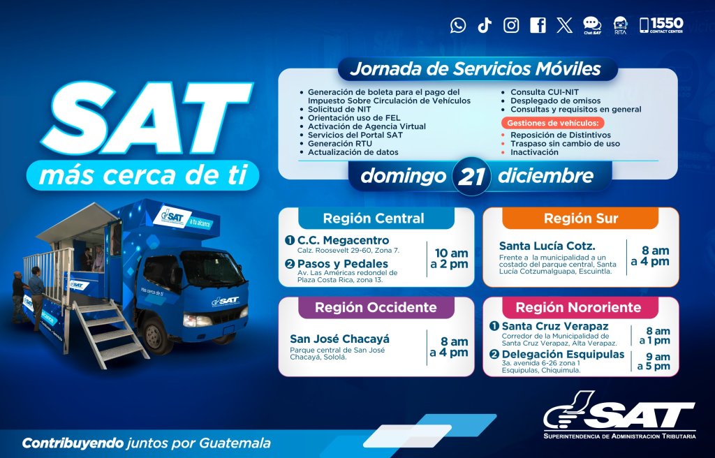 Los horarios de atención en las unidades móviles de la SAT será diferente por región. Foto: SAT