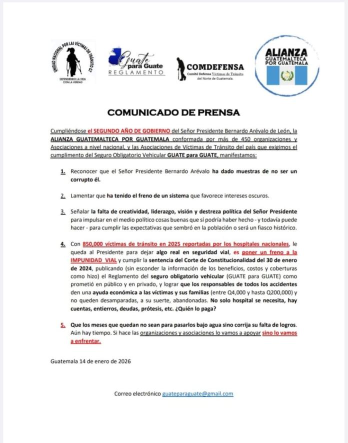 Comunicado Alianza Guatemalteca por Guatemala sobre el segundo año de Arévalo.